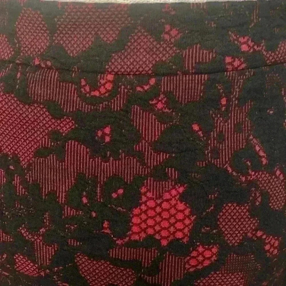 MICHAEL KORS Red Currant Black Lace Print Knit Flare Hem Skirt Petite Large NWT - Picture 11 of 16